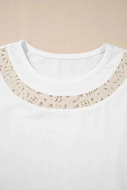 Lace Crochet Crew Neck Casual T Shirt