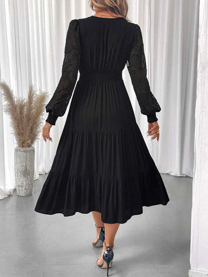 Lace Detail Lantern Sleeve Tiered Dress