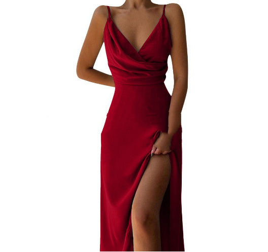 V-neck Slit Sling Dress - Summer Fashion Sexy Slim Suspender Dresses for Women - The Eggy's store