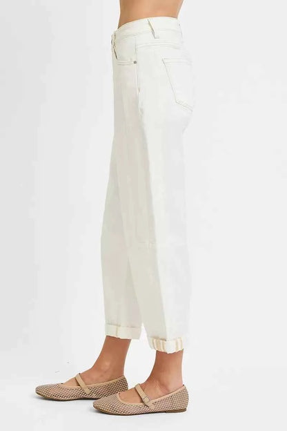 High Rise Barrel Cropped Jeans Plus Size