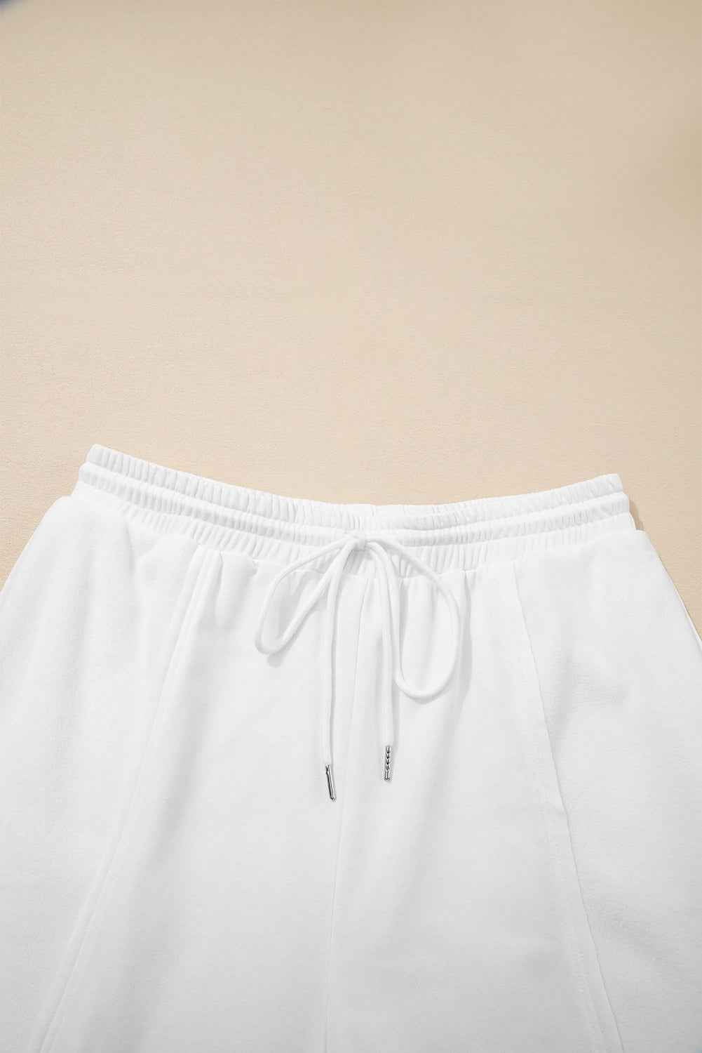 Plus Size Solid Raw Seam Top and Drawstring Pants Set