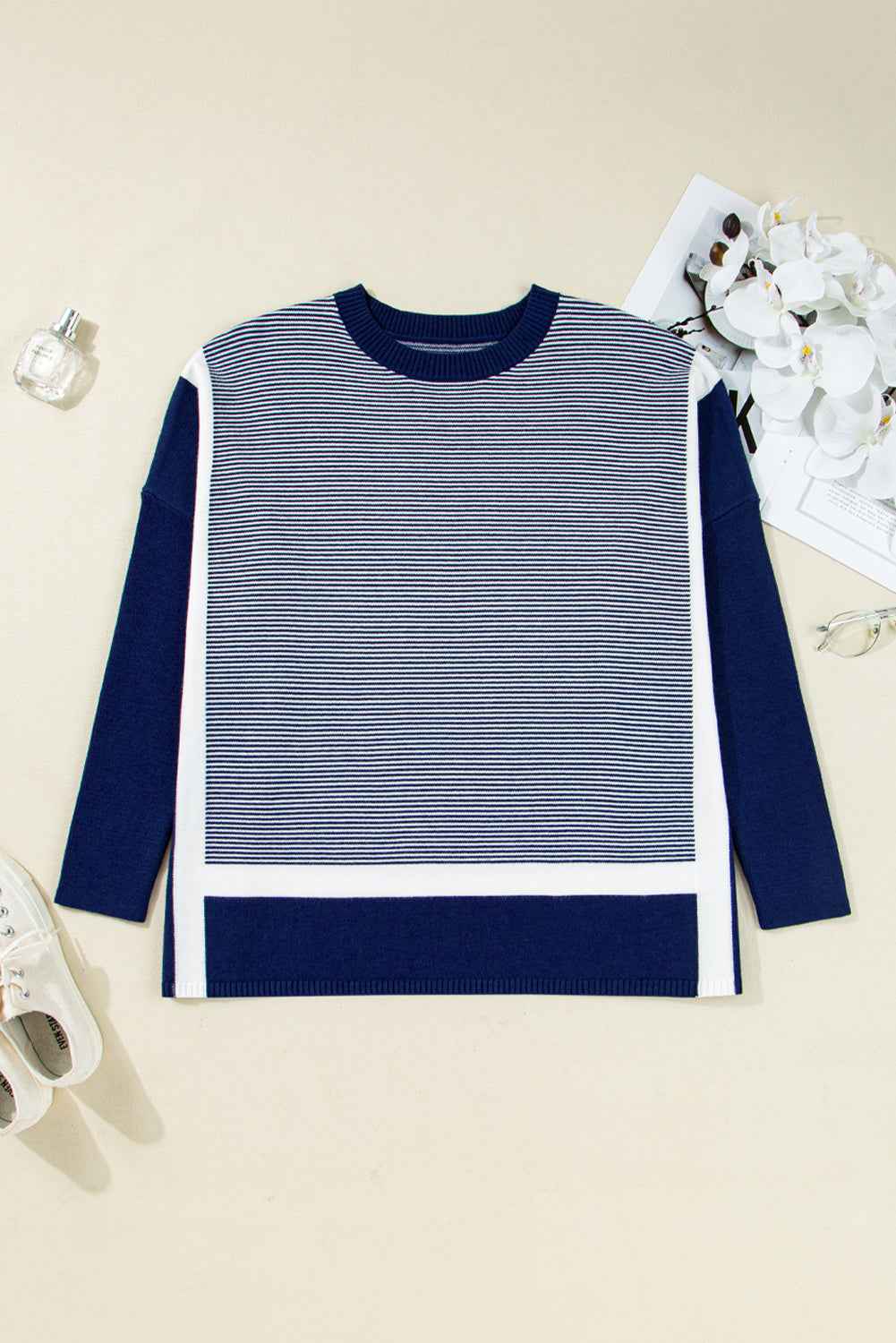 Stripe Colorblock Patchwork Dolman Sleeve Sweater