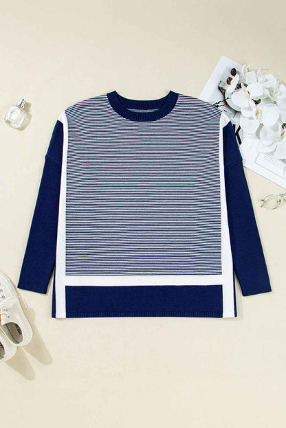 Stripe Colorblock Patchwork Dolman Sleeve Sweater