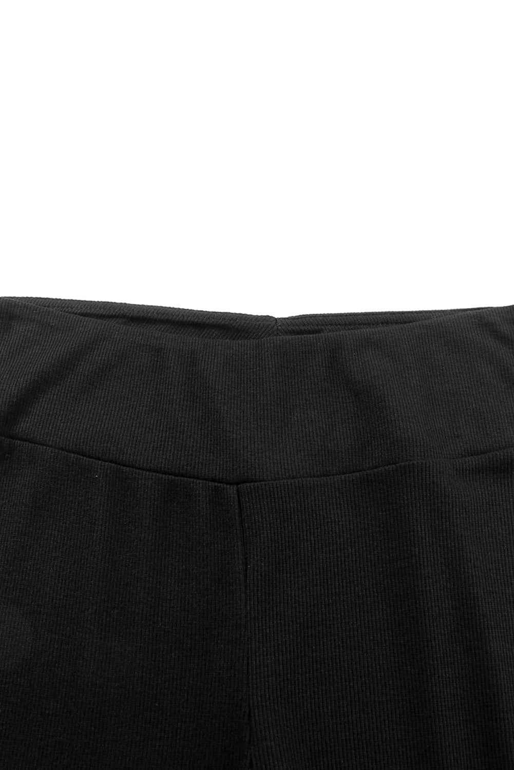 Black Casual Slit Rib Knit High Waisted Leggings
