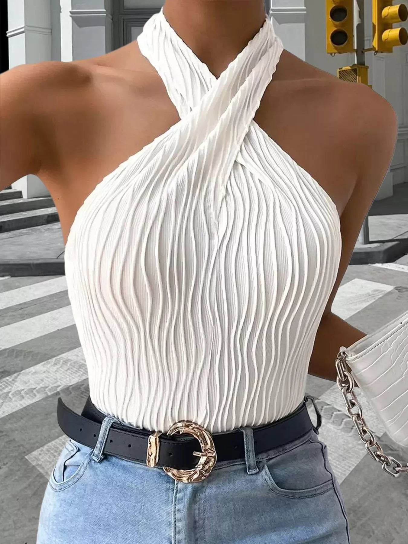 Textured Halter Neck Tank Top