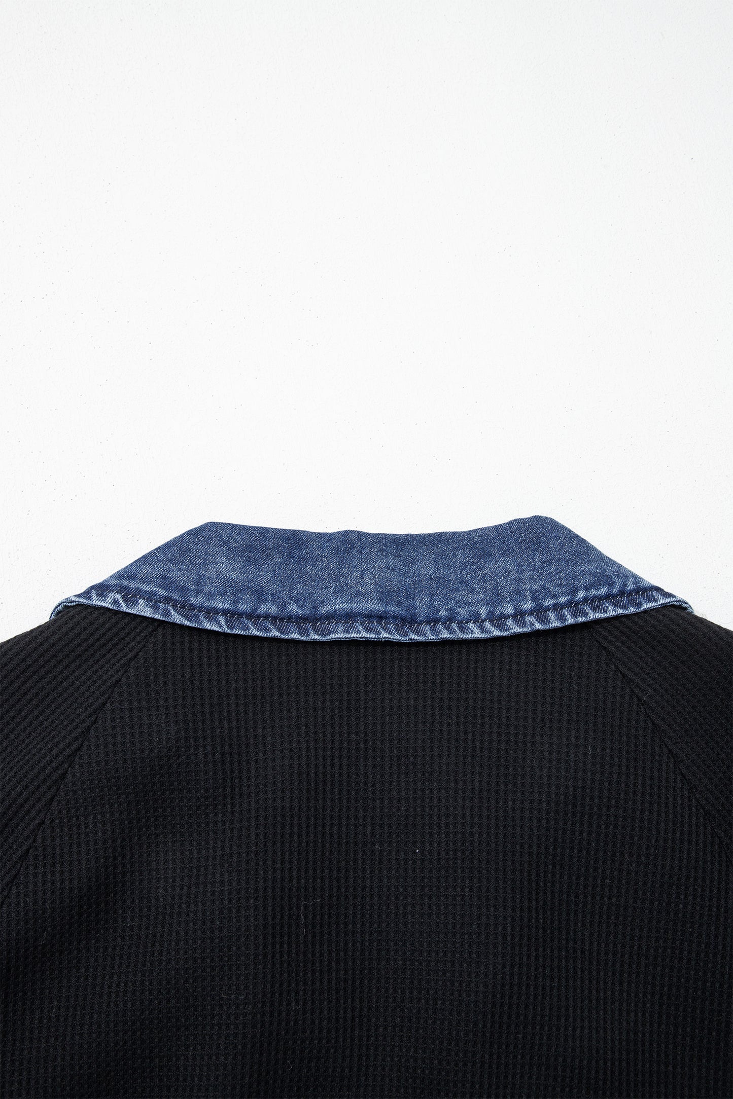 Waffle Knit Polo Top with Denim Trim