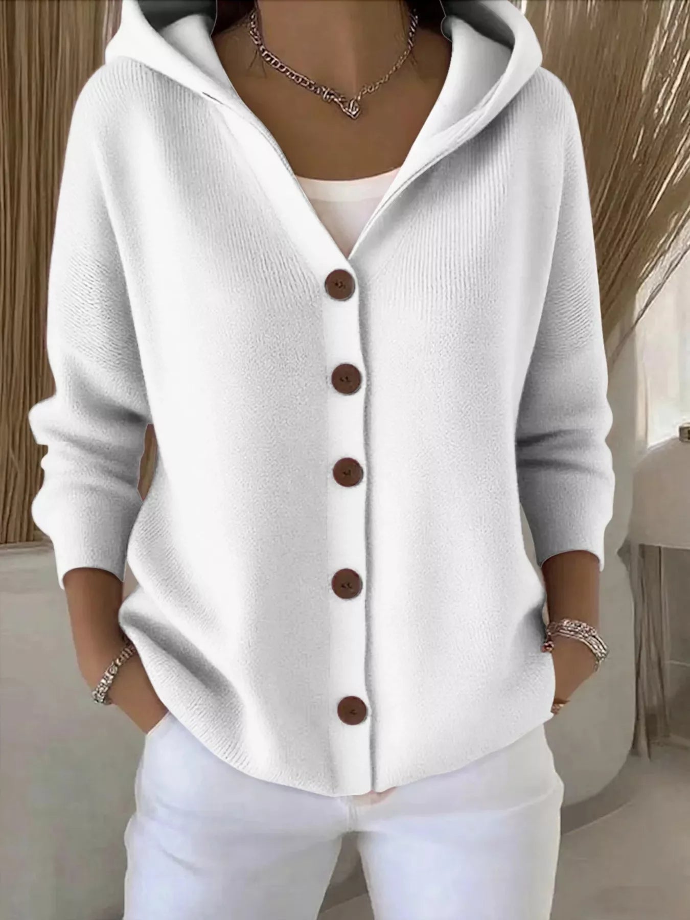 Full Size Hooded Button-Down Knit Cardigan Plus Size