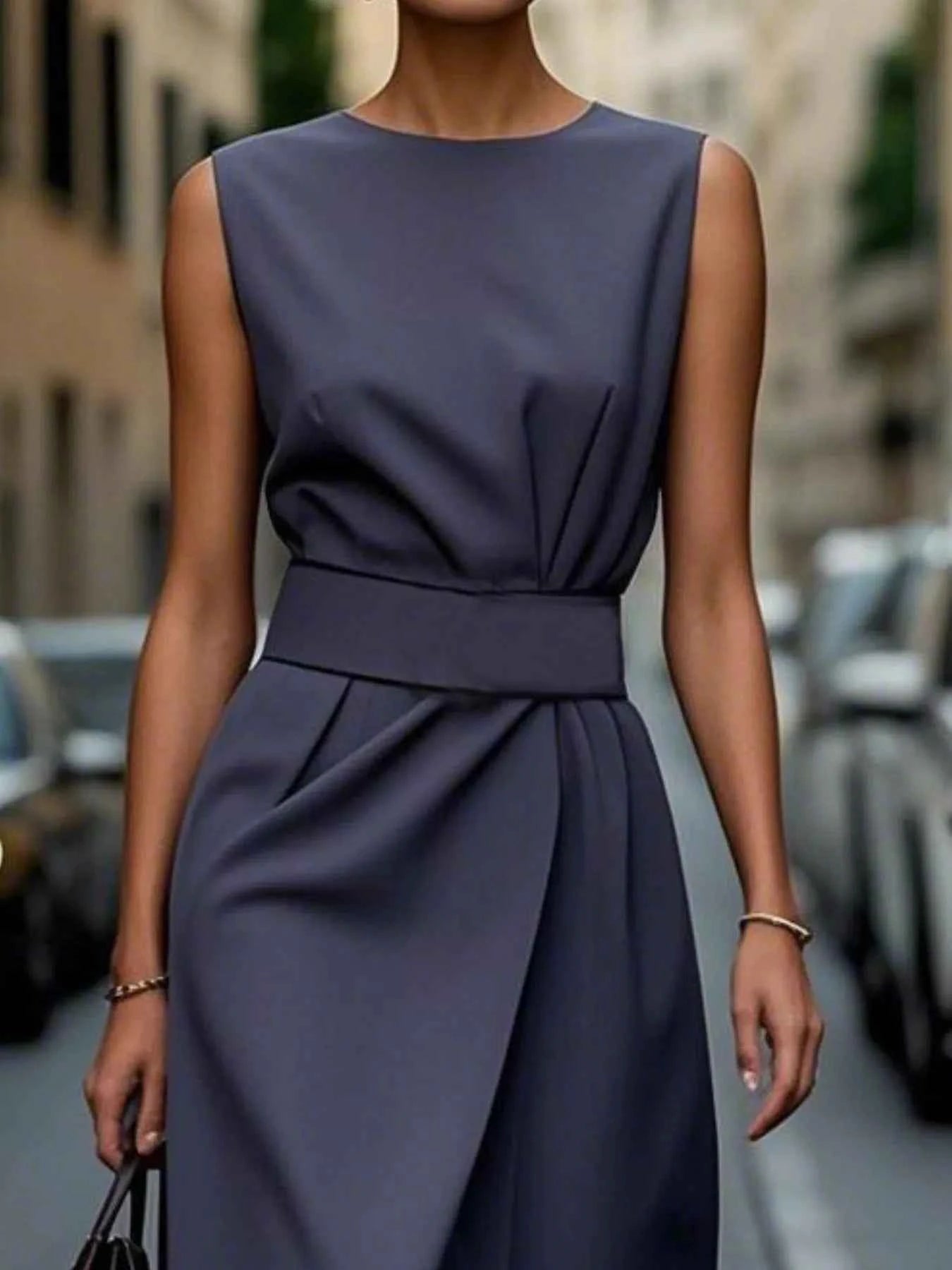 Round Neck Sleeveless Midi Sheath Dress