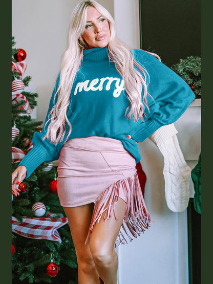 Double Take Full Size Merry Christmas Turtleneck Long Sleeve Sweater