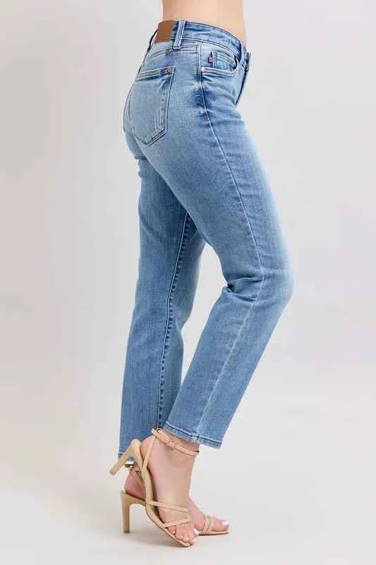 Judy Blue Full Size Mid Rise Vintage Wash Slim Jeans with Cell Phone Pocket Plus Size