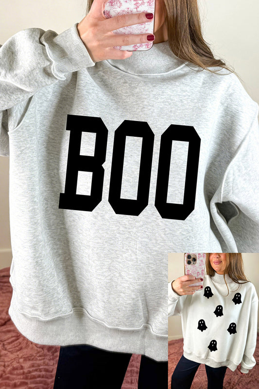 Light Grey Halloween Boo Ghost Reversible Sweatshirt