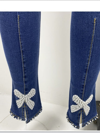 Skinny Split Hem with Floral Flair Women's Jeans