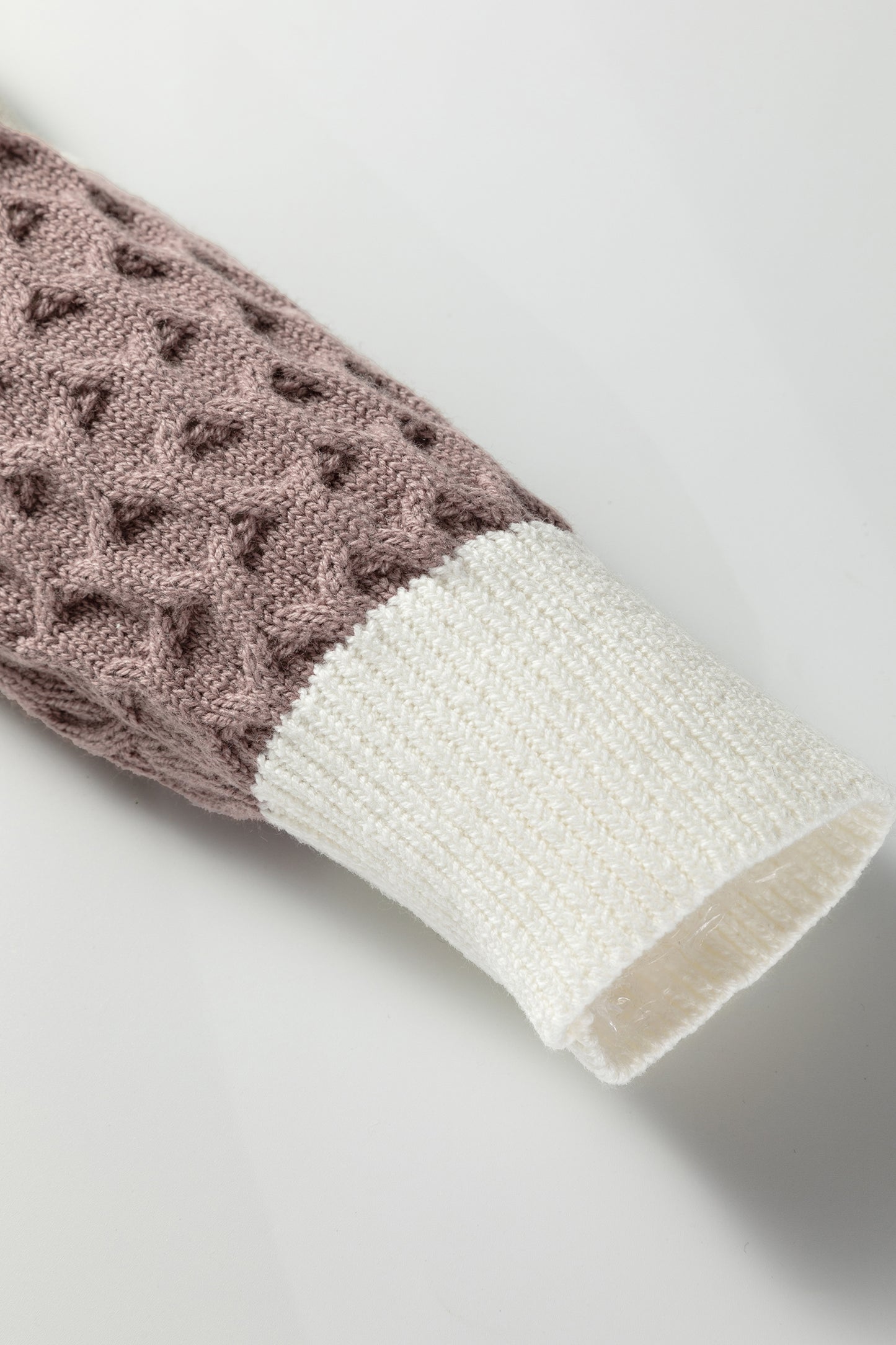 Brown Mixed Texture Knit Striped Color Block Loose Sweater