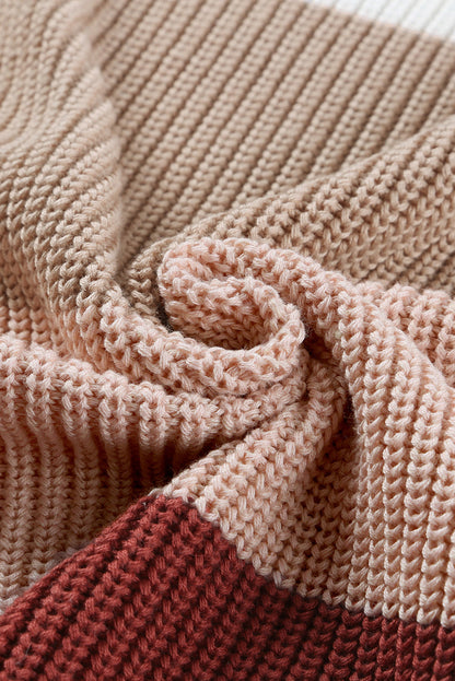 Colorblock Stripe Round Neck Pullover Sweater