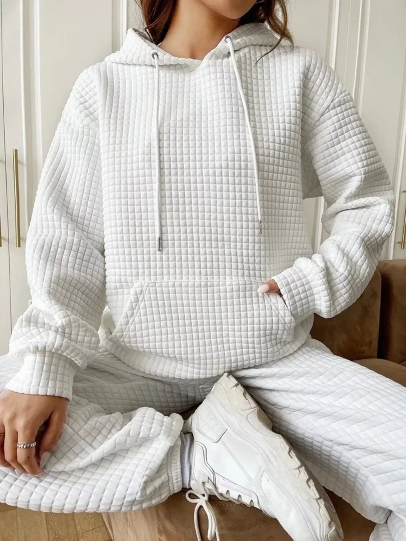 Waffle Knit Hoodie Women's Sweatshirt