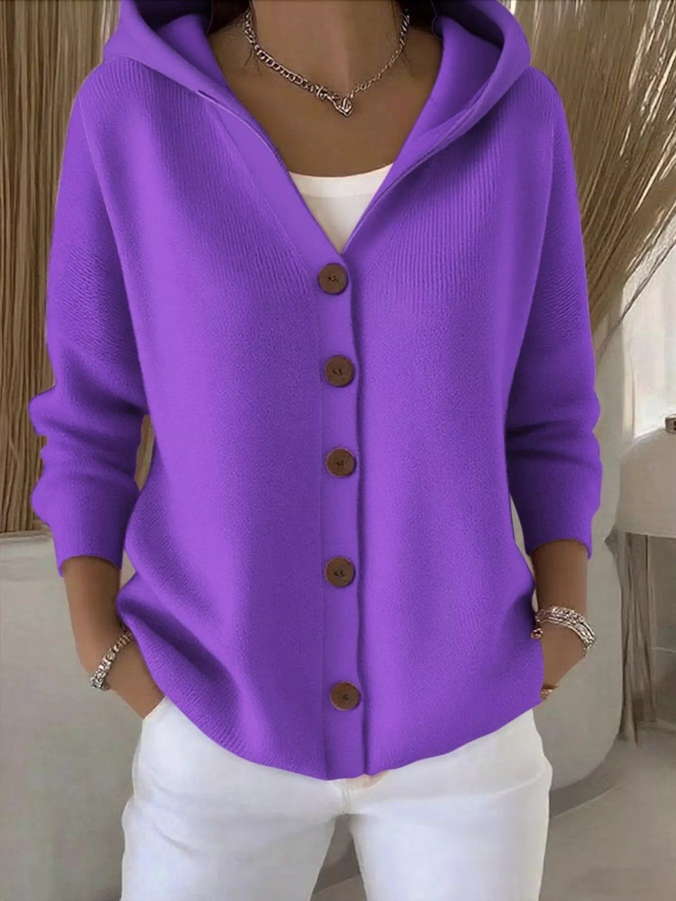 Full Size Hooded Button-Down Knit Cardigan Plus Size