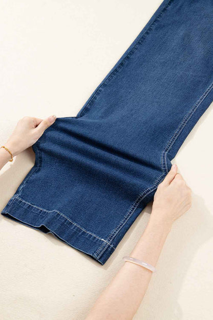 Denim Stitch High-Waist Cuff Jeans