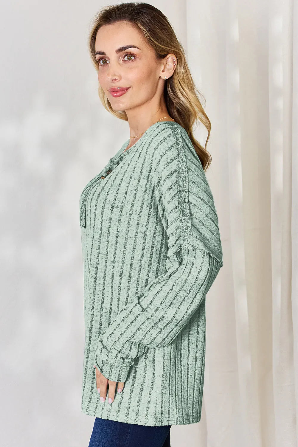 Basic Bae Full Size Ribbed Half Button Long Sleeve Women's T-Shirt - The Eggy's store
