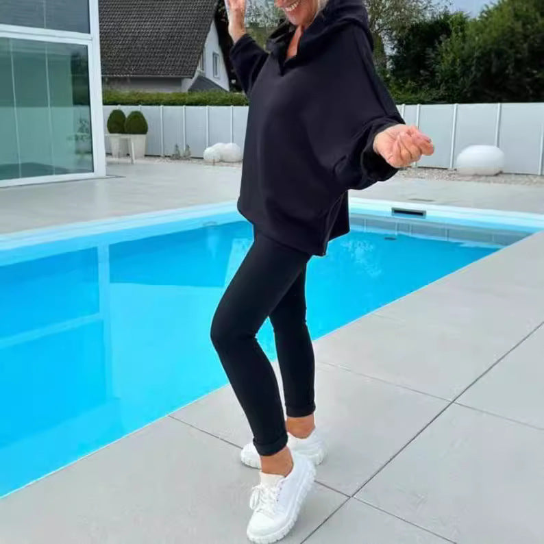 Solid Color Women's Sweatsuit Two-piece Hooded Set - The Eggy's store