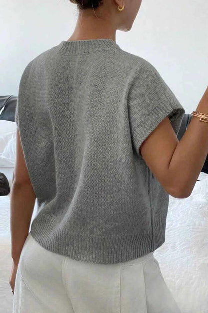 Flower Pattern Ribbed Trim Short Sleeve Boxy Sweater