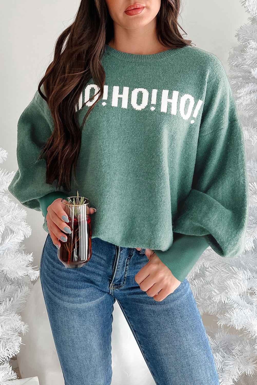 Fiery Red Merry Christmas Ho Ho Ho Drop Shoulder Loose Sweater