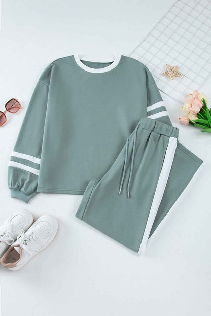 Varsity Stripe Patchwork Pullover and Pant Set