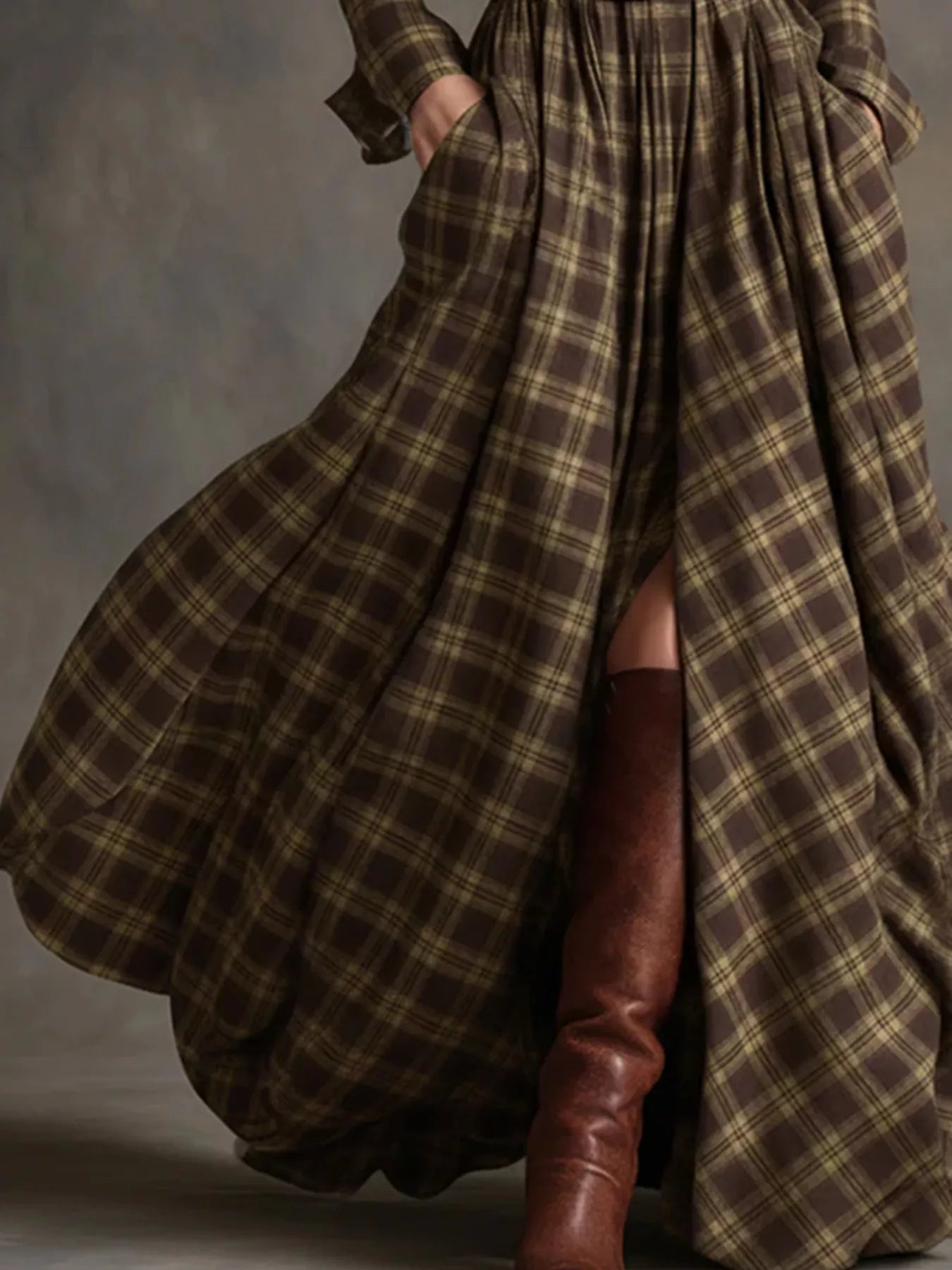 Plaid Button Front Maxi Dress