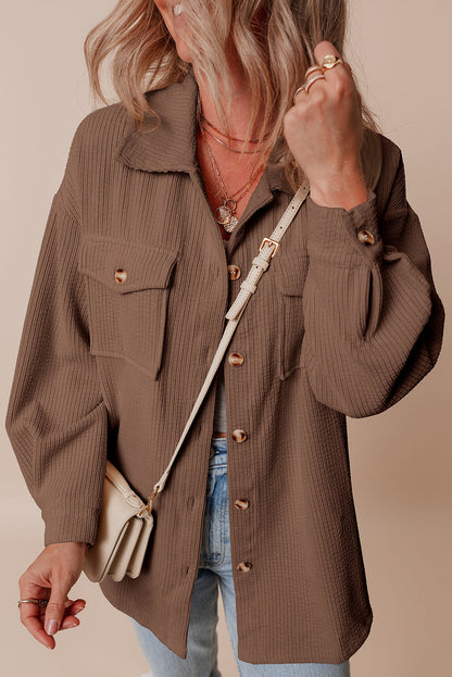 Solid Corduroy Button-Up Pocketed Shacket