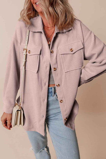 Solid Corduroy Button-Up Pocketed Shacket
