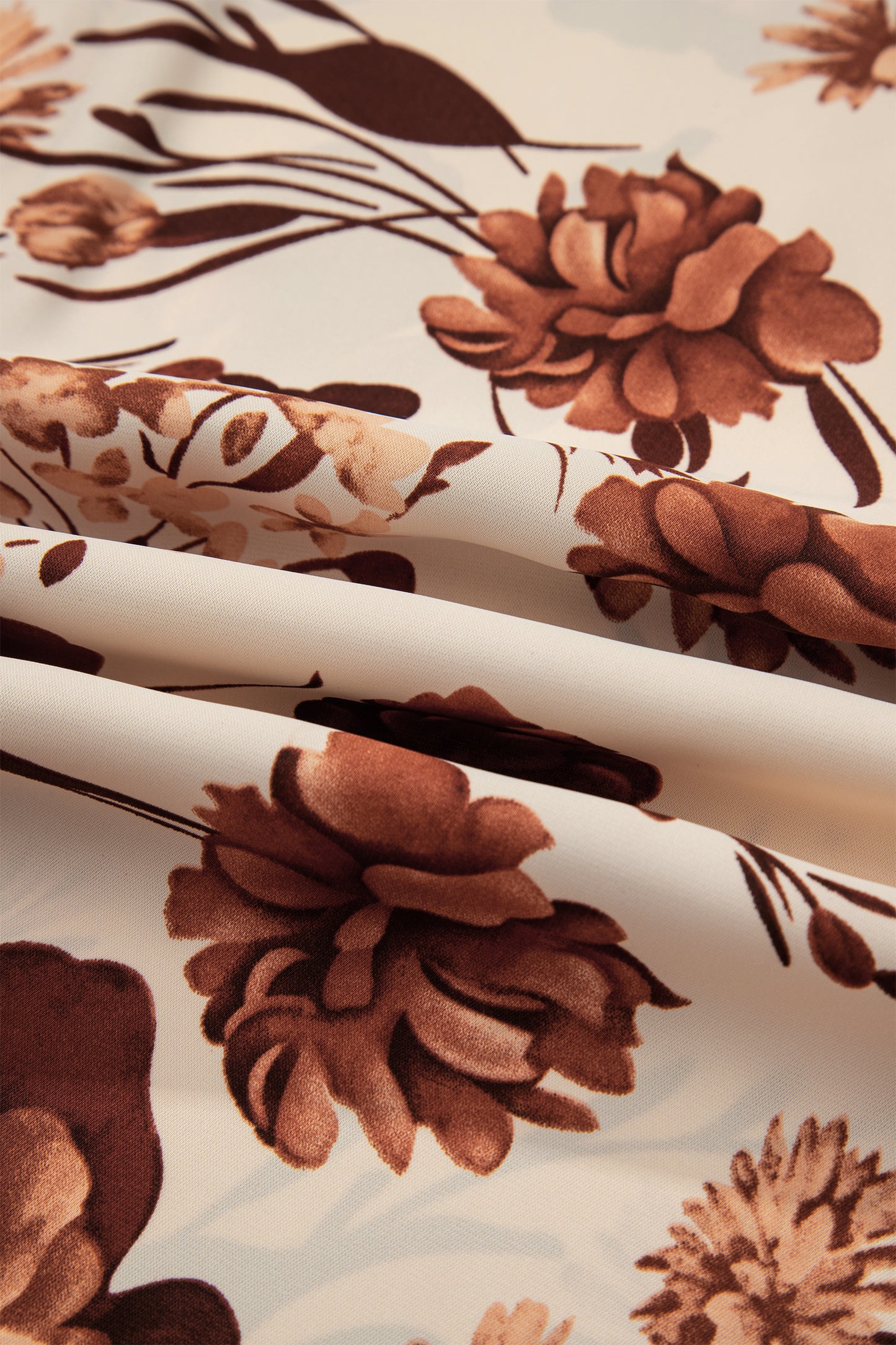 Brown Floral Print Button Down Poet Sleeve Women's Blouse