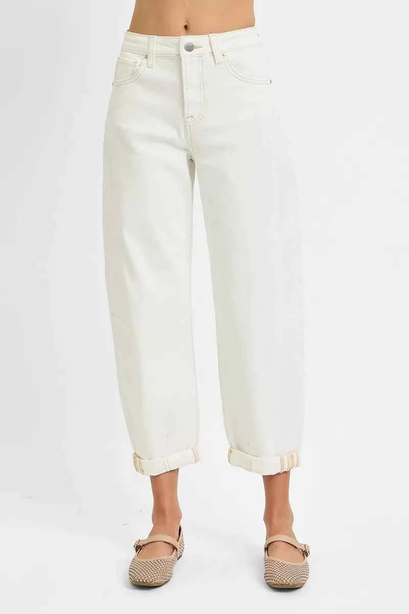 High Rise Barrel Cropped Jeans Plus Size
