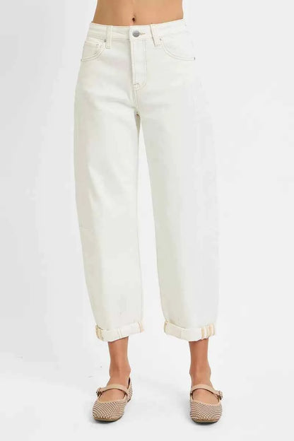 High Rise Barrel Cropped Jeans Plus Size