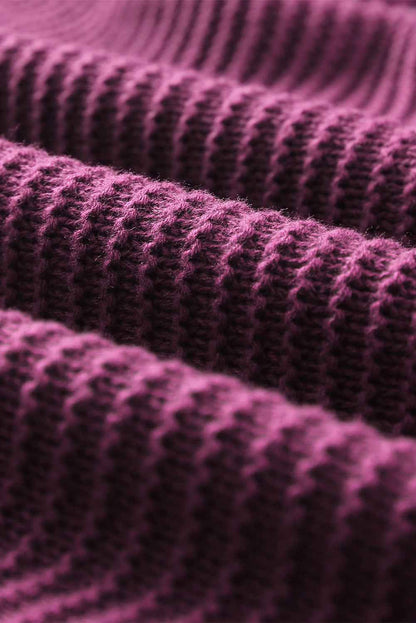 Solid Ribbed Drop Shoulder Hooded V-Neck Sweater