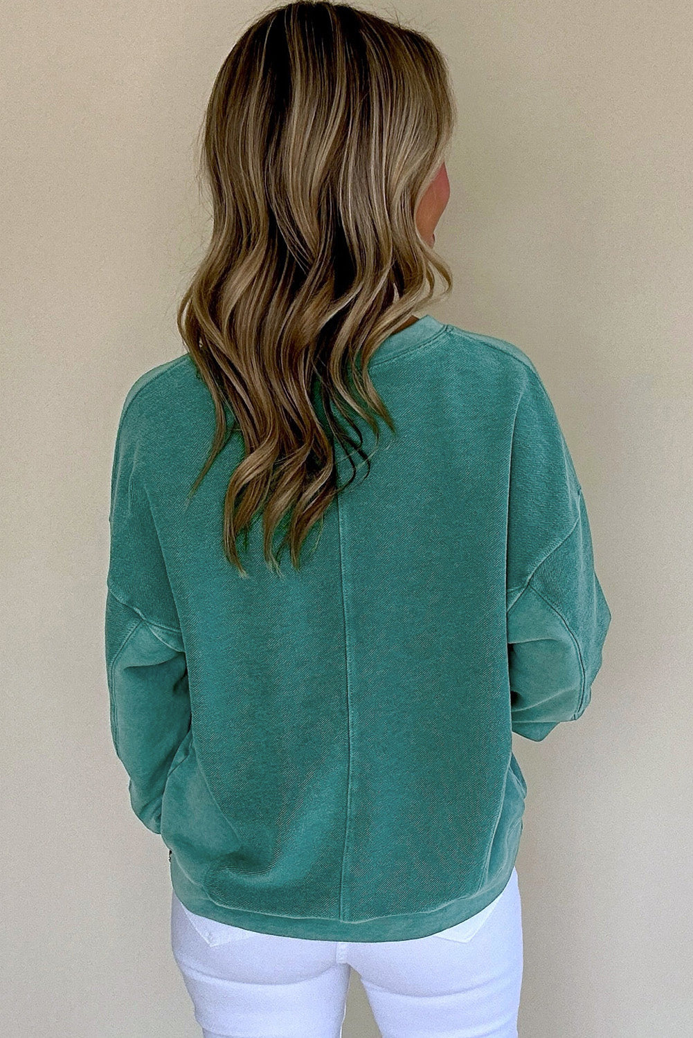 Skobeloff Solid Color Notched Neck Drop Shoulder Women's Sweatshirt