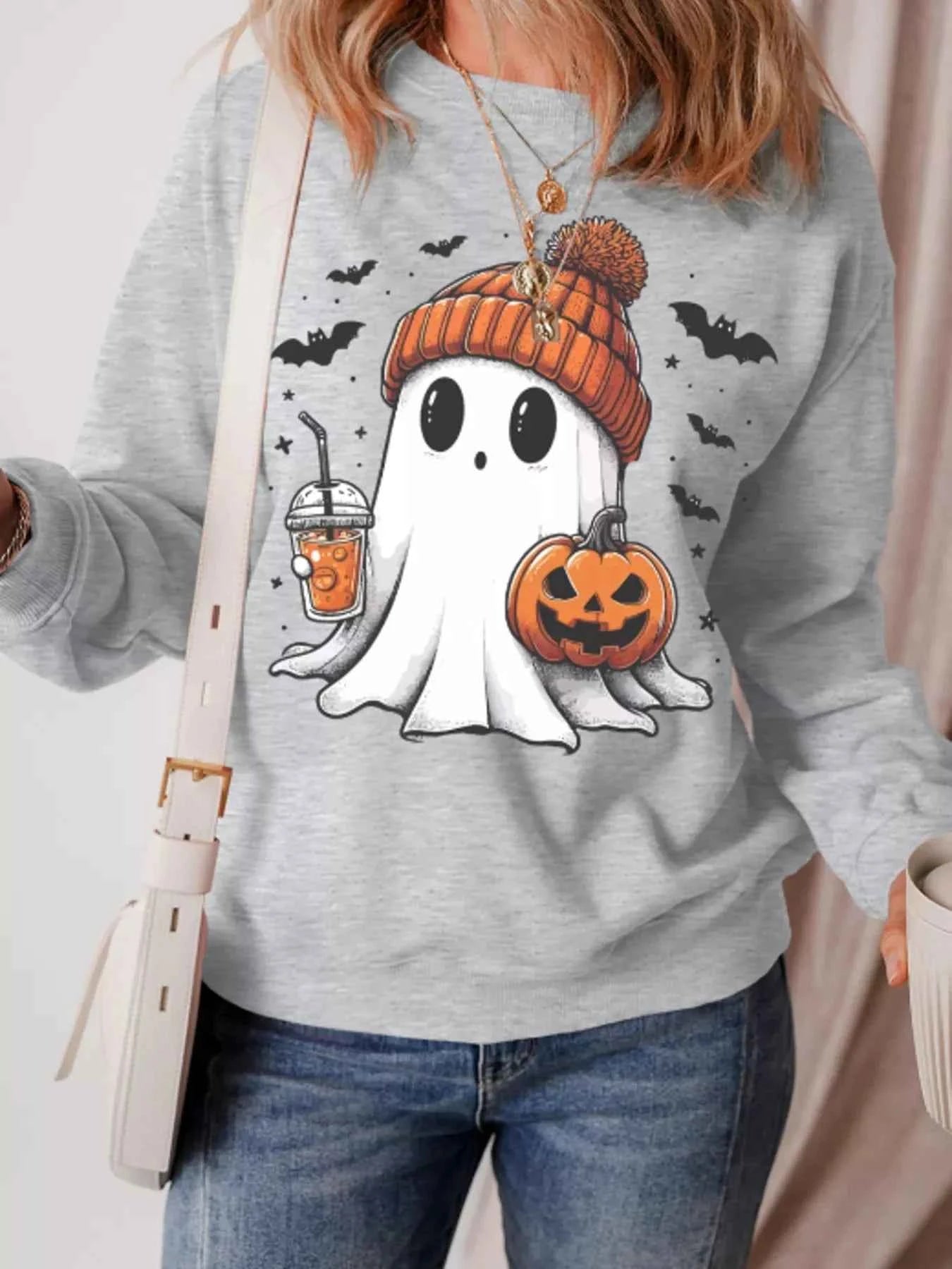 Round Neck Halloween Ghost Sweatshirt