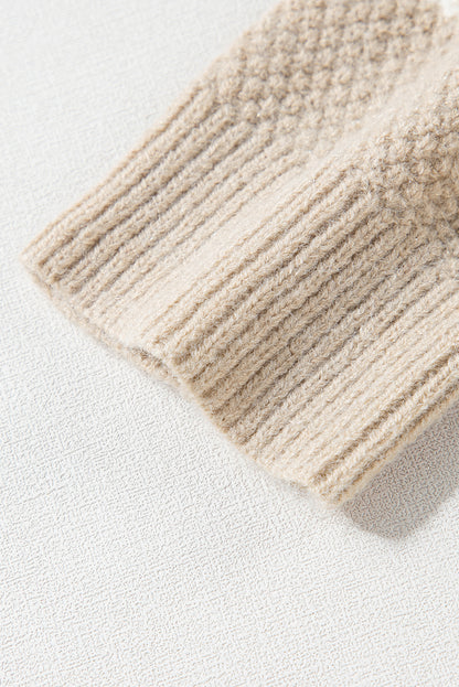 Khaki Cable Knit Colorblock Crew Neck Drop Shoulder Sweater - The Eggy's store