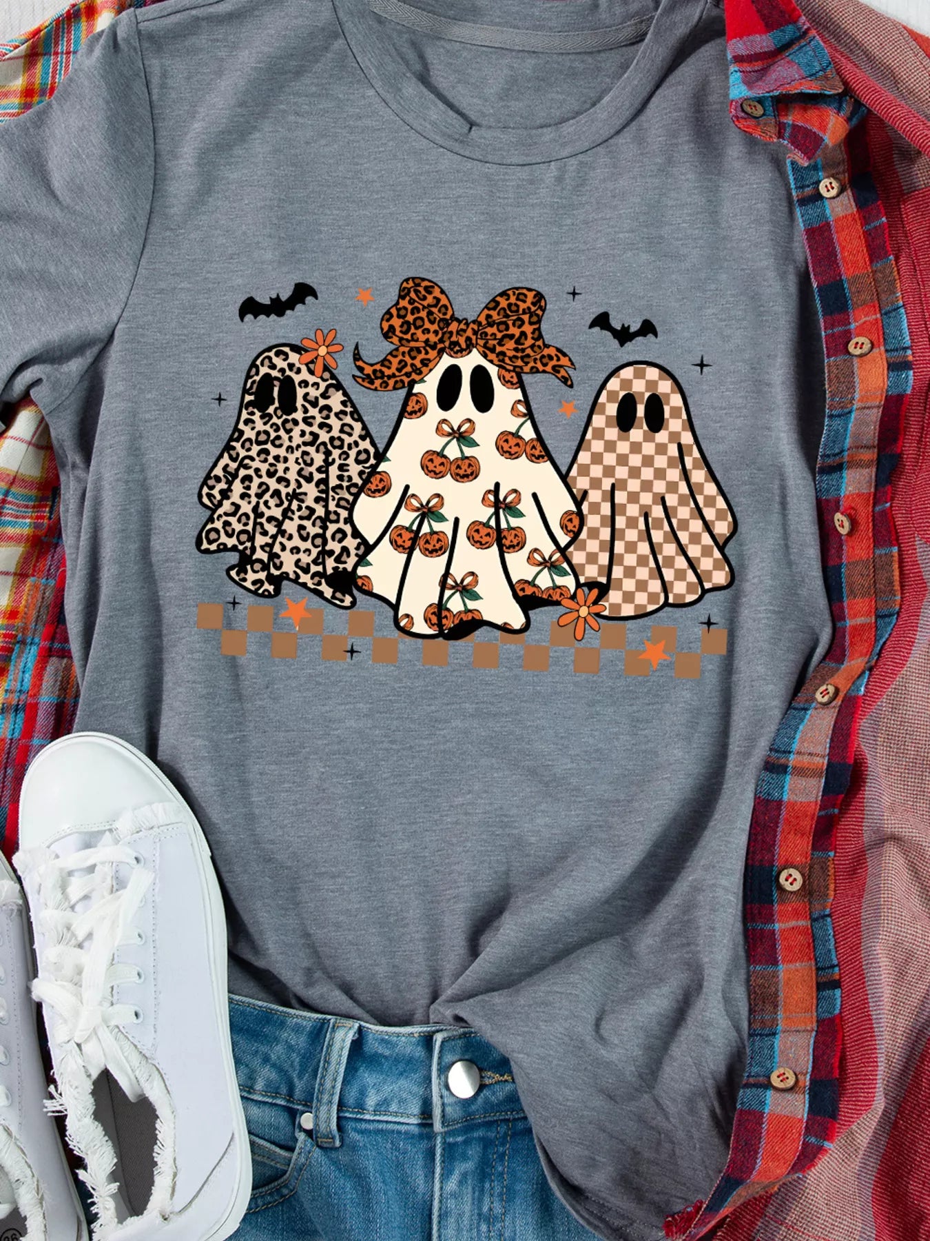 Round Neck Casual Ghost Halloween Graphic T Shirt