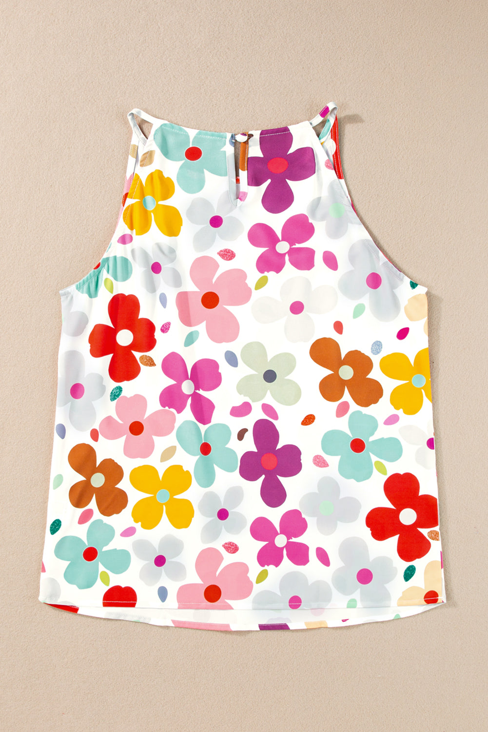 White Cute Floral Print Tank Top