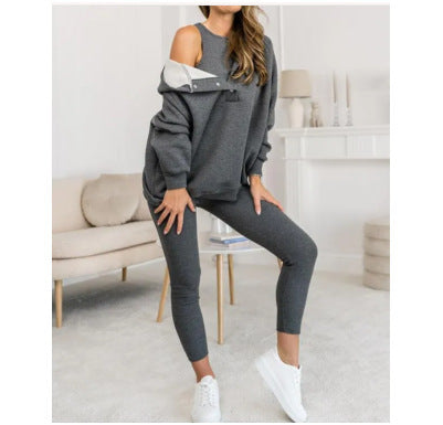 Women's Tank Hoodie Leggings Set - Solid Color 3 Piece Set