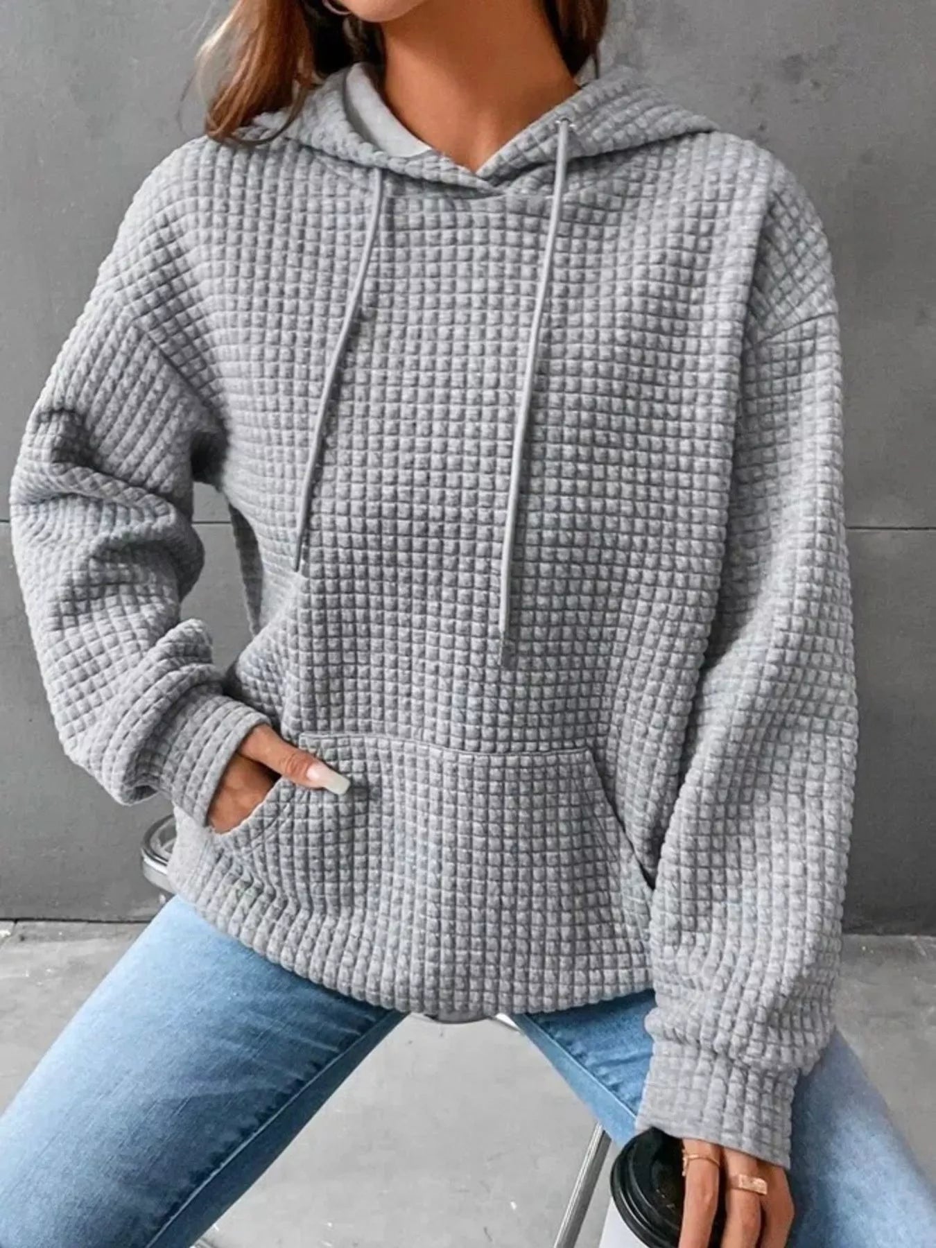 Waffle Knit Hoodie Women's Sweatshirt
