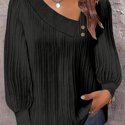 Plus Size Chic V-Neck Blouse with Decorative Buttons