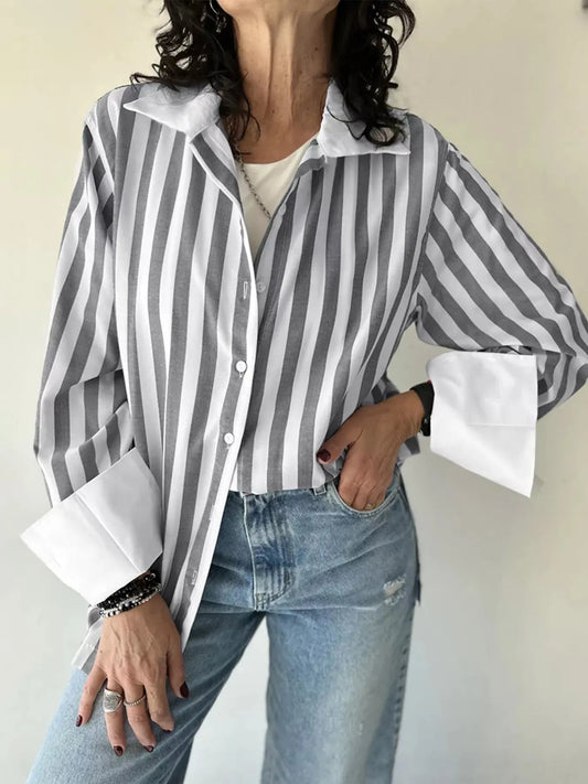 Striped Oversized Button Up Blouse