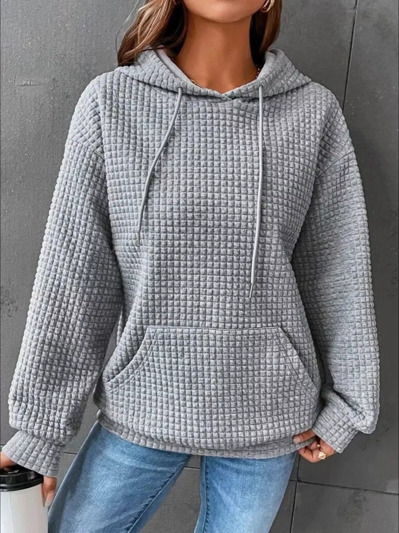 Waffle Knit Hoodie Women's Sweatshirt