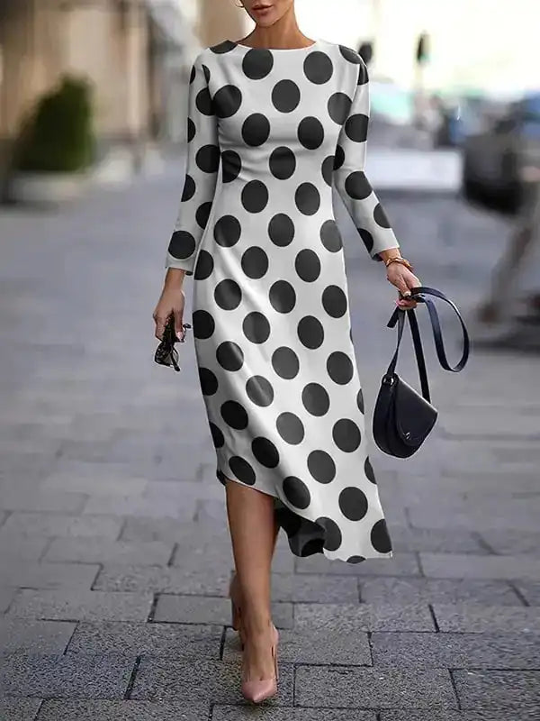 Spandex A-line Dress with Round Neck Pullover Dress