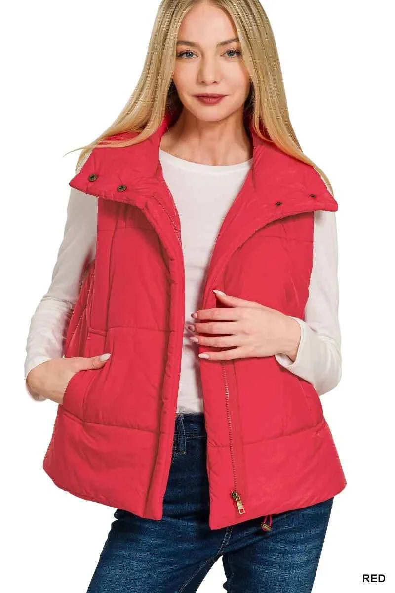 Zenana High Neck Zip-Up Vest Coat