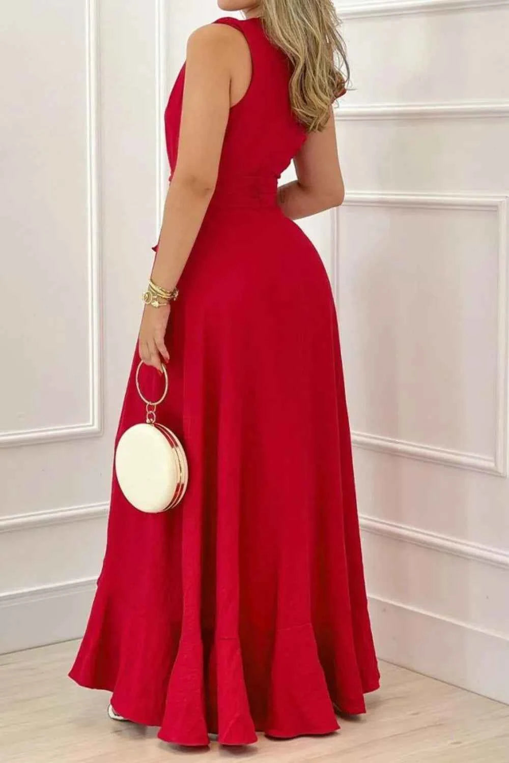 Ruffled Plunge Maxi Dress – Bold & Beautiful Edition