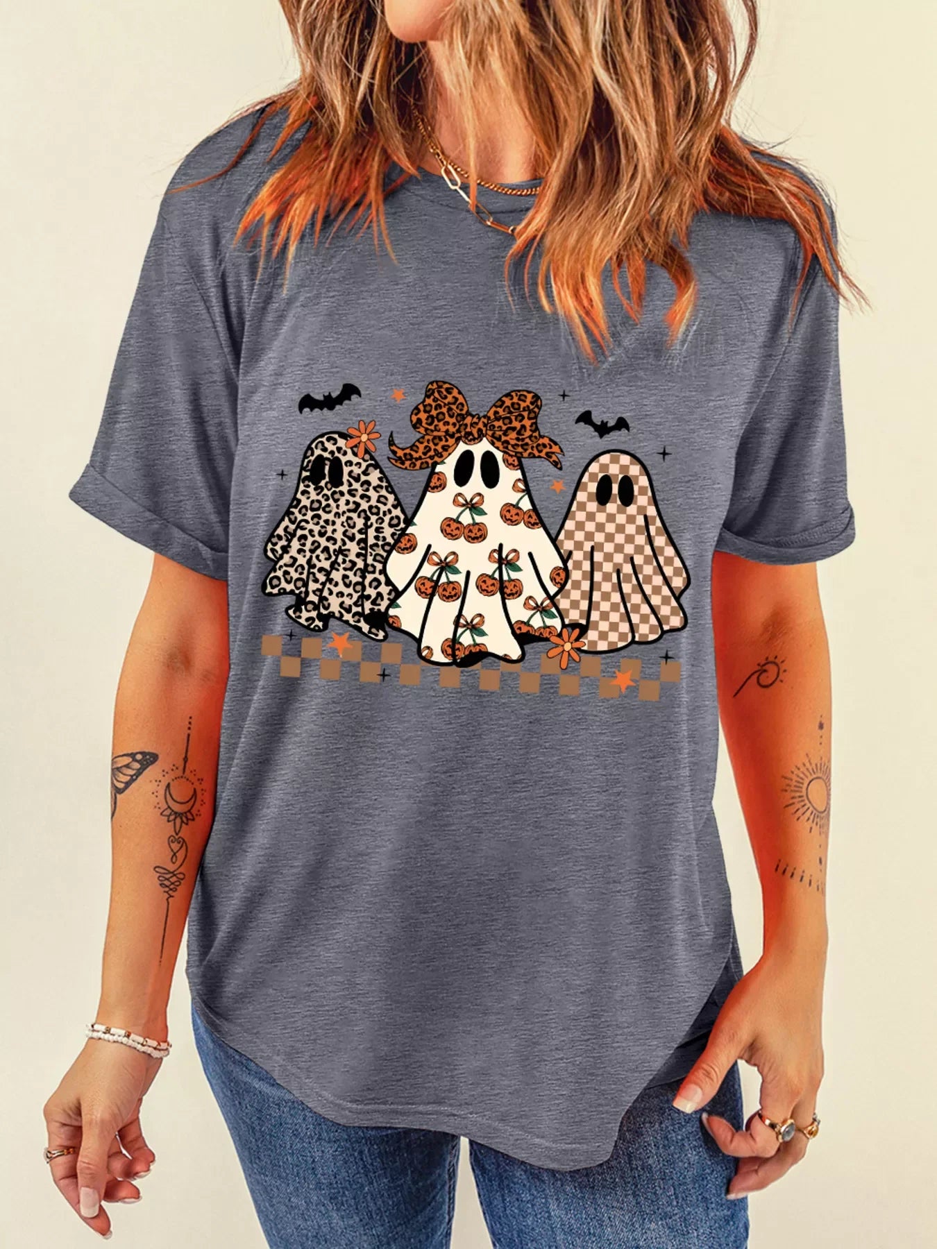 Round Neck Casual Ghost Halloween Graphic T Shirt
