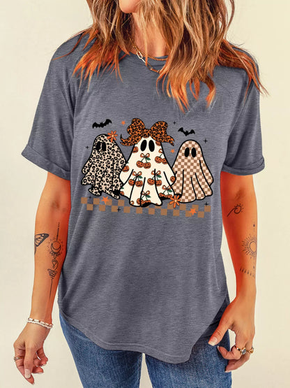 Round Neck Casual Ghost Halloween Graphic T Shirt