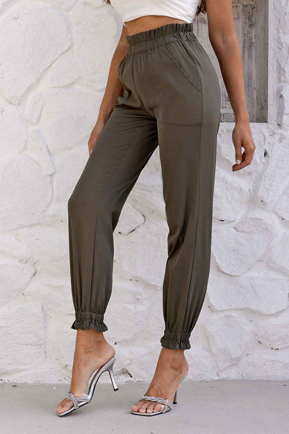 Gathered Waist Women's Pants with Pockets