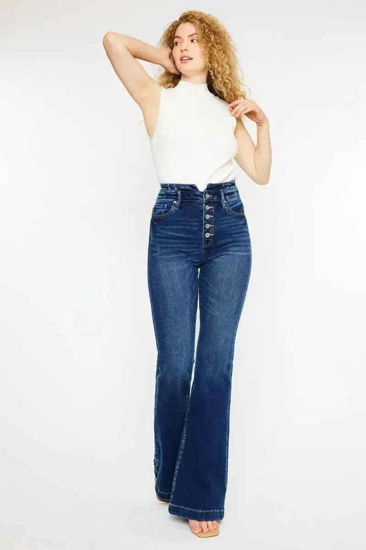 Button Fly Kancan High Rise Flare Jeans